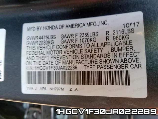 1HGCV1F30JA022289 фото 2