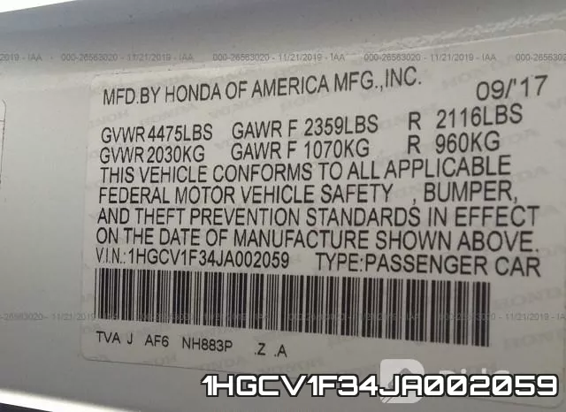 1HGCV1F34JA002059 фото 10