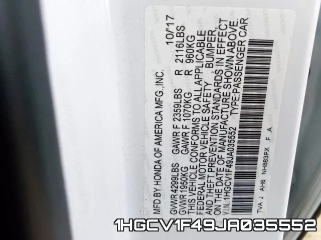 1HGCV1F49JA035552 фото 2