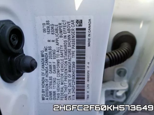 2HGFC2F60KH573649 фото 2