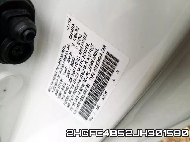 2HGFC4B52JH301580 фото 2