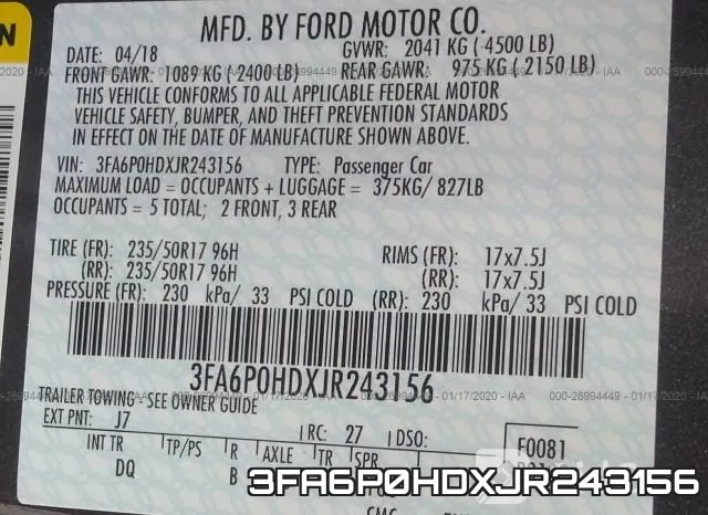 3FA6P0HDXJR243156 фото 10