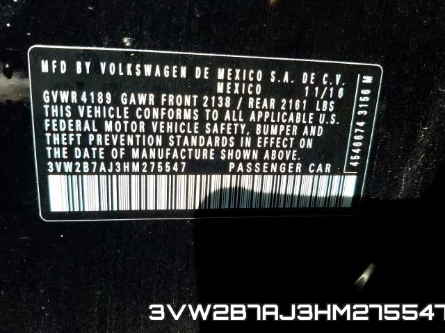 3VW2B7AJ3HM275547 фото 2