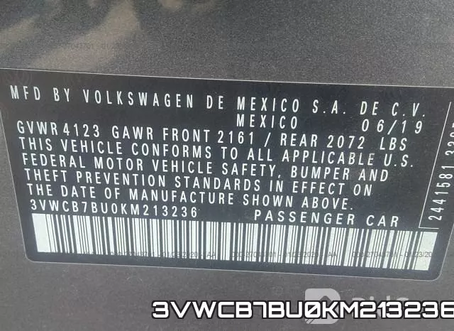 3VWCB7BU0KM213236 фото 10