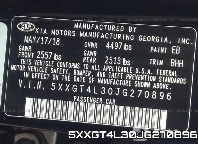5XXGT4L30JG270896 фото 10