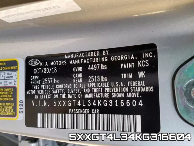 5XXGT4L34KG316604 фото 2