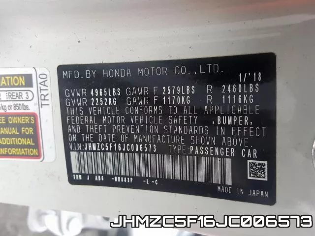 JHMZC5F16JC006573 фото 2