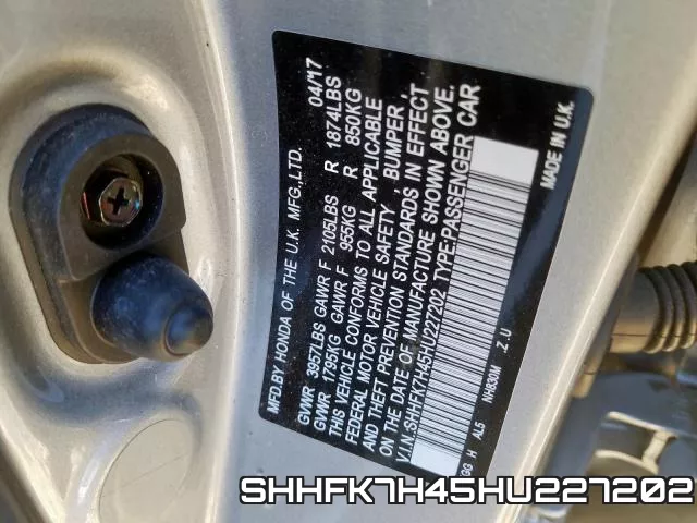 SHHFK7H45HU227202 фото 2