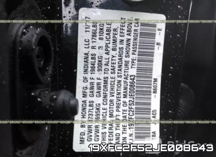 19XFC2F52JE008643 фото 10