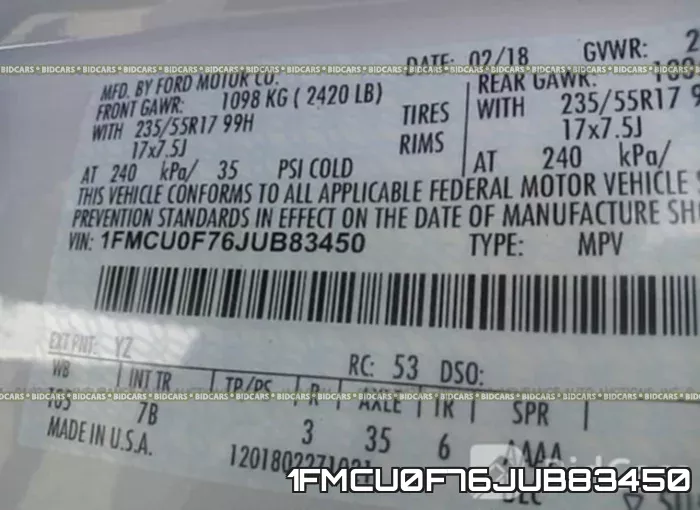 1FMCU0F76JUB83450 фото 10