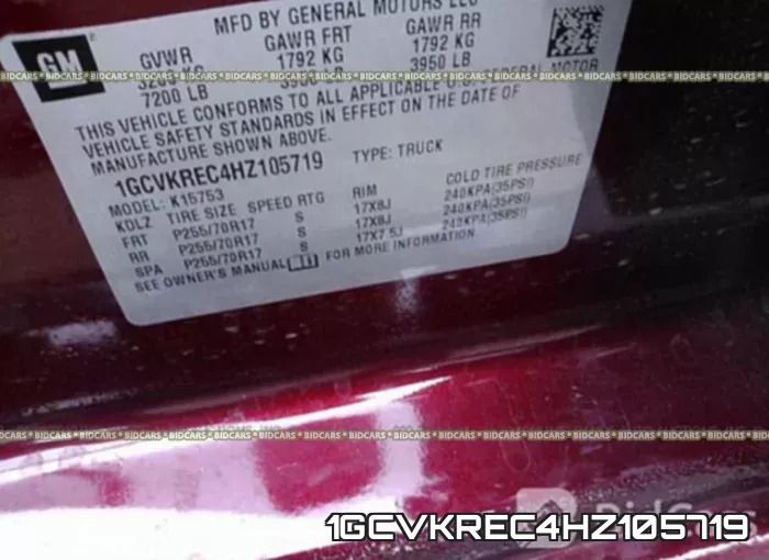 1GCVKREC4HZ105719 фото 10