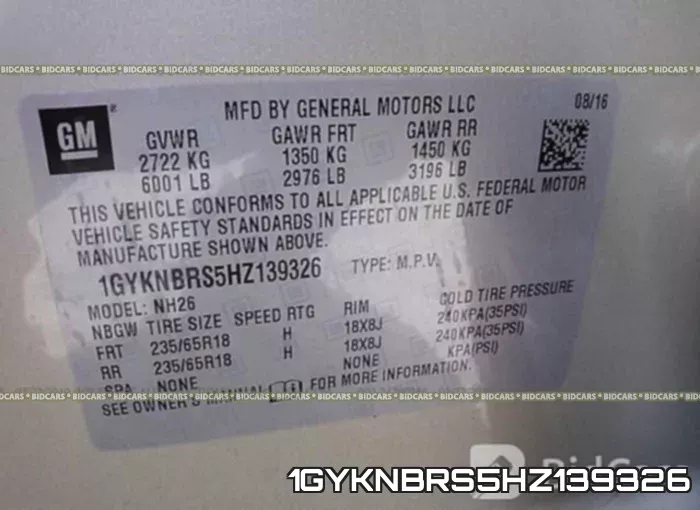 1GYKNBRS5HZ139326 фото 10