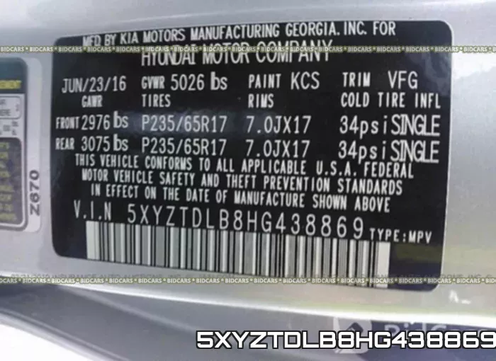 5XYZTDLB8HG438869 фото 10