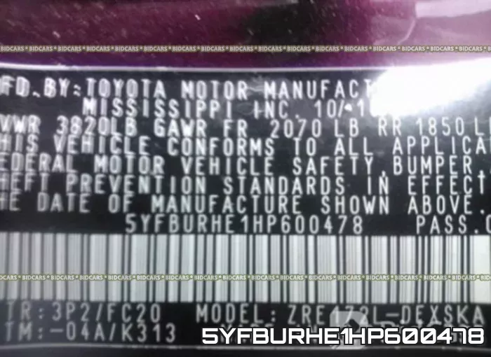 5YFBURHE1HP600478 фото 10