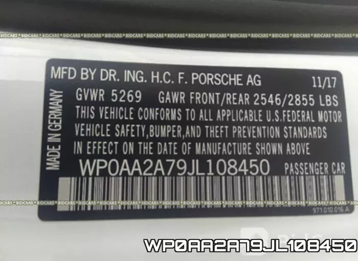 WP0AA2A79JL108450 фото 10