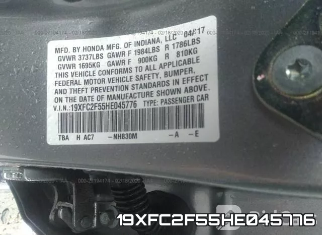 19XFC2F55HE045776 фото 10