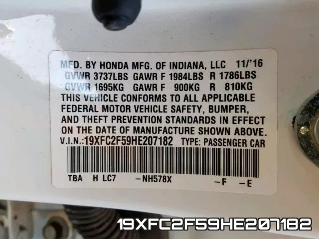 19XFC2F59HE207182 фото 2