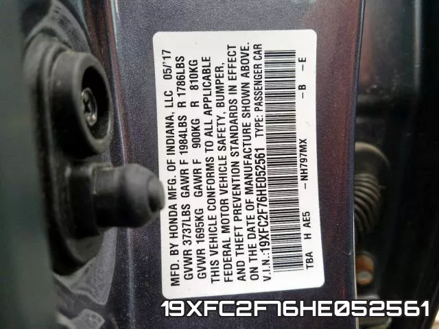 19XFC2F76HE052561 фото 2