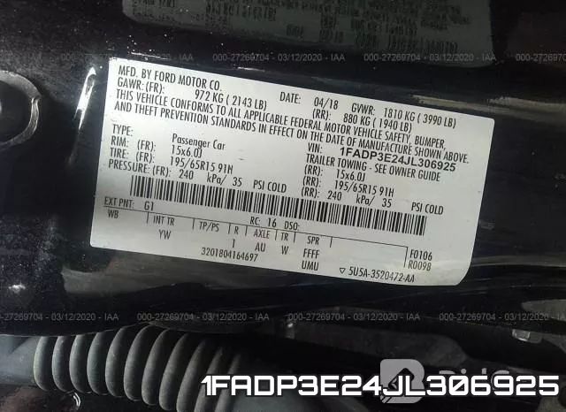 1FADP3E24JL306925 фото 10