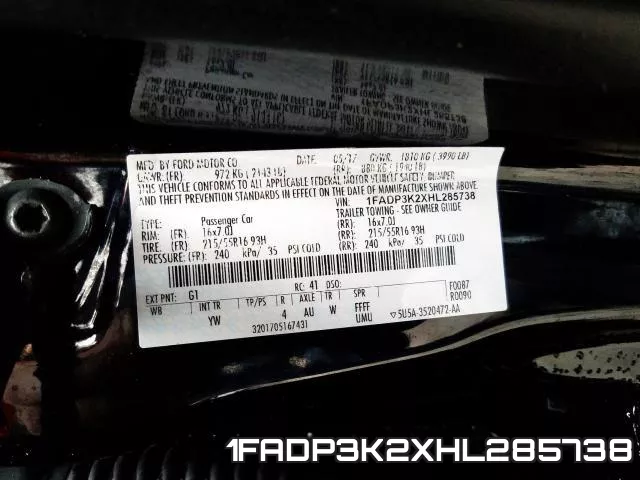 1FADP3K2XHL285738 фото 2