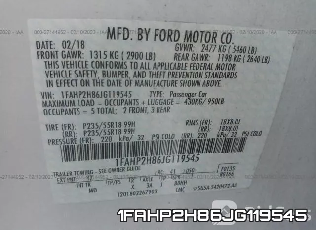 1FAHP2H86JG119545 фото 10