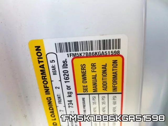 1FM5K7B86KGA51598 фото 2