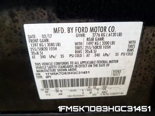 1FM5K7D83HGC31451 фото 2