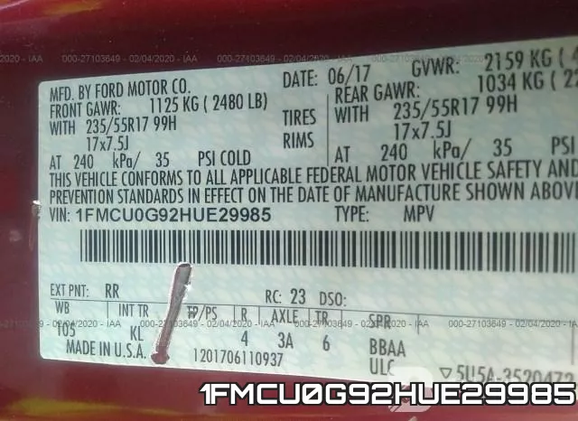 1FMCU0G92HUE29985 фото 10