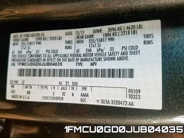 1FMCU0GD0JUB04035 фото 2
