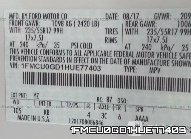 1FMCU0GD1HUE77403 фото 10