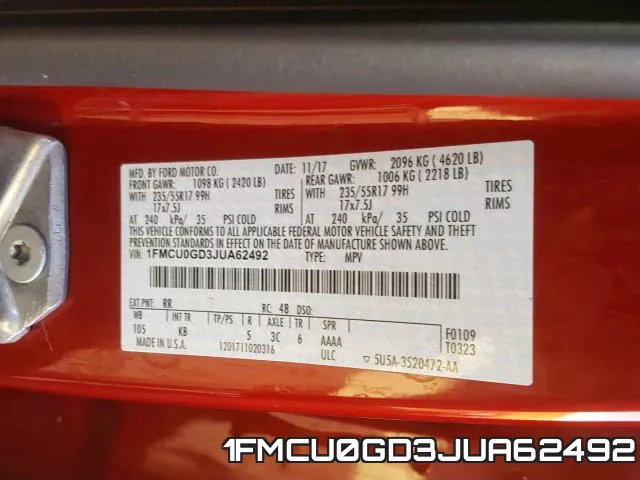 1FMCU0GD3JUA62492 фото 2