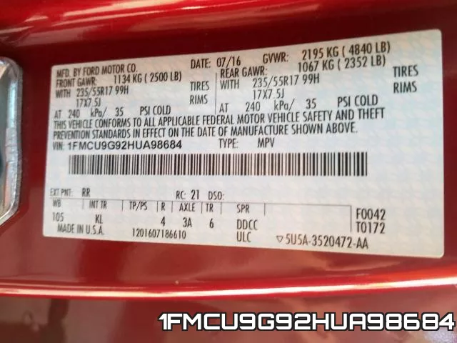 1FMCU9G92HUA98684 фото 2