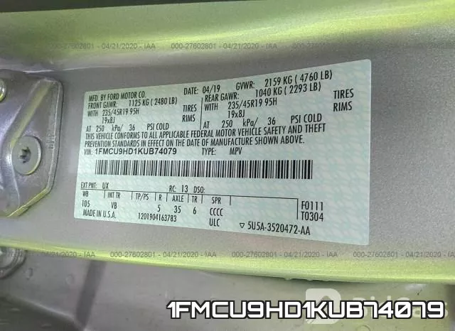 1FMCU9HD1KUB74079 фото 10