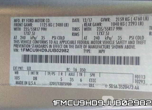 1FMCU9HD9JUB02982 фото 10