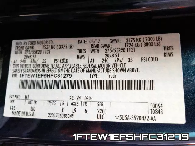 1FTEW1EF5HFC31279 фото 2