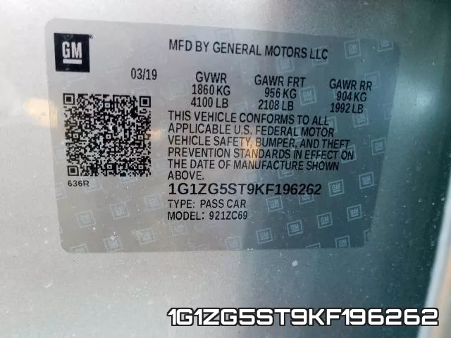 1G1ZG5ST9KF196262 фото 2