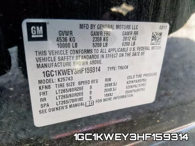 1GC1KWEY3HF159314 фото 2