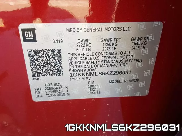 1GKKNMLS6KZ296031 фото 2