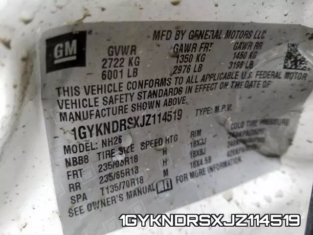 1GYKNDRSXJZ114519 фото 2