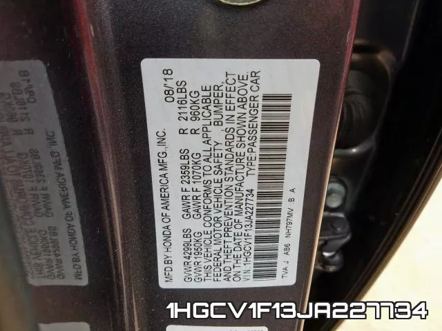 1HGCV1F13JA227734 фото 2