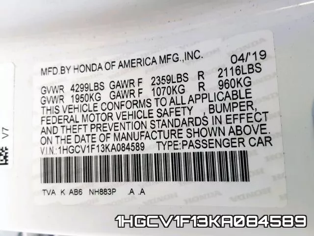 1HGCV1F13KA084589 фото 2