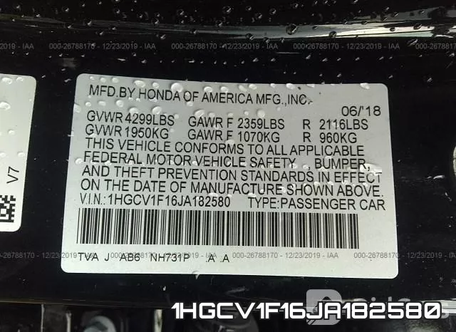 1HGCV1F16JA182580 фото 10
