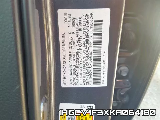 1HGCV1F3XKA064180 фото 2