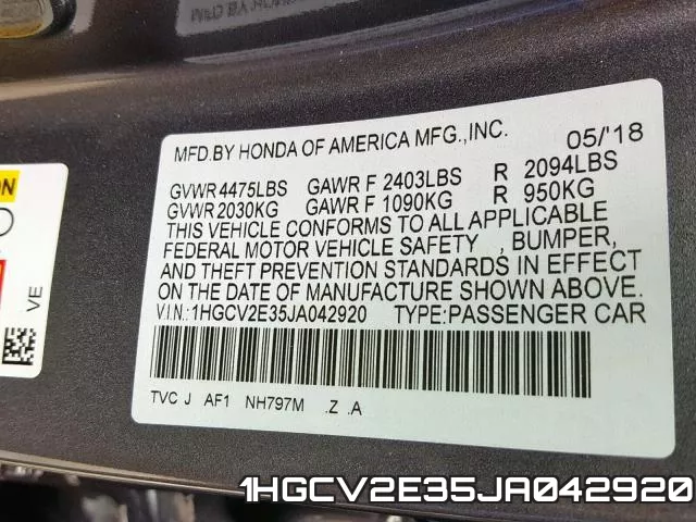 1HGCV2E35JA042920 фото 2