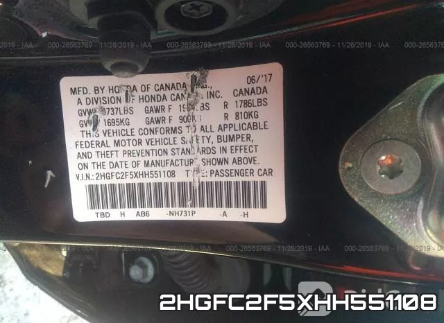 2HGFC2F5XHH551108 фото 10
