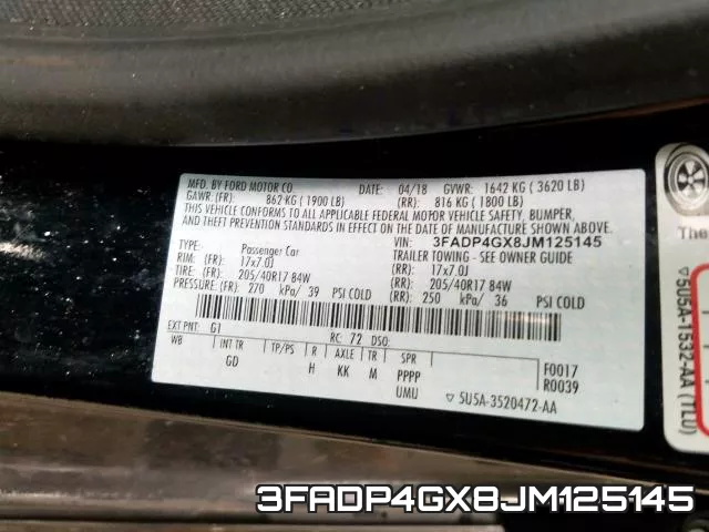 3FADP4GX8JM125145 фото 2