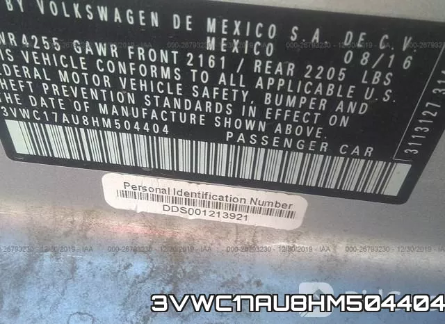 3VWC17AU8HM504404 фото 9