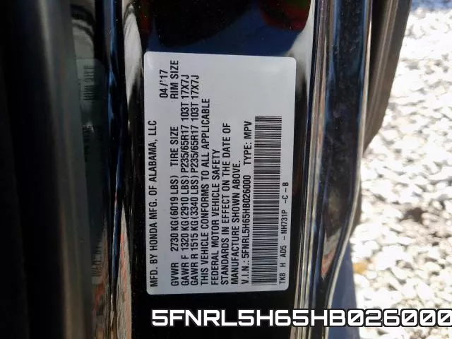5FNRL5H65HB026000 фото 2