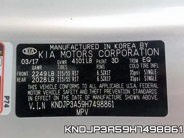 KNDJP3A59H7498861 фото 2