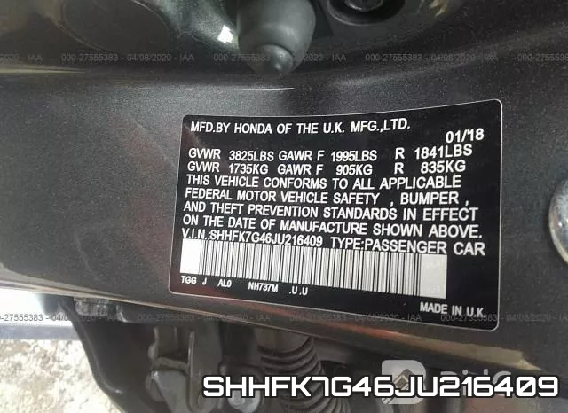 SHHFK7G46JU216409 фото 10